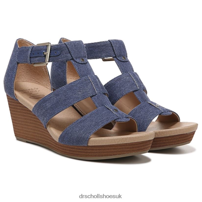 Unisex Barton Wedge Sandal 88LBTP167 Dr Scholls Denim Blue Fabric